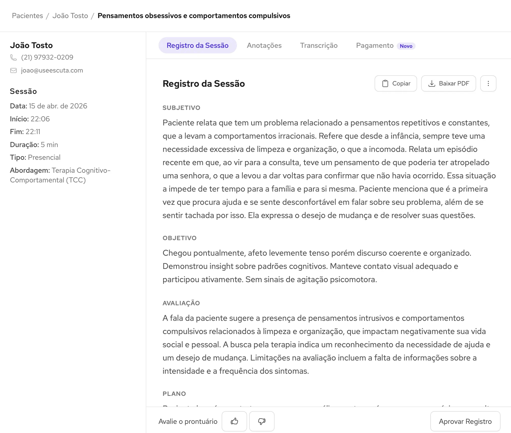Prontuário gerado pela Escuta